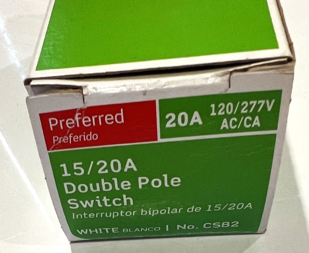 LEVITON CSB2 15/20A Double Pole Switch White
