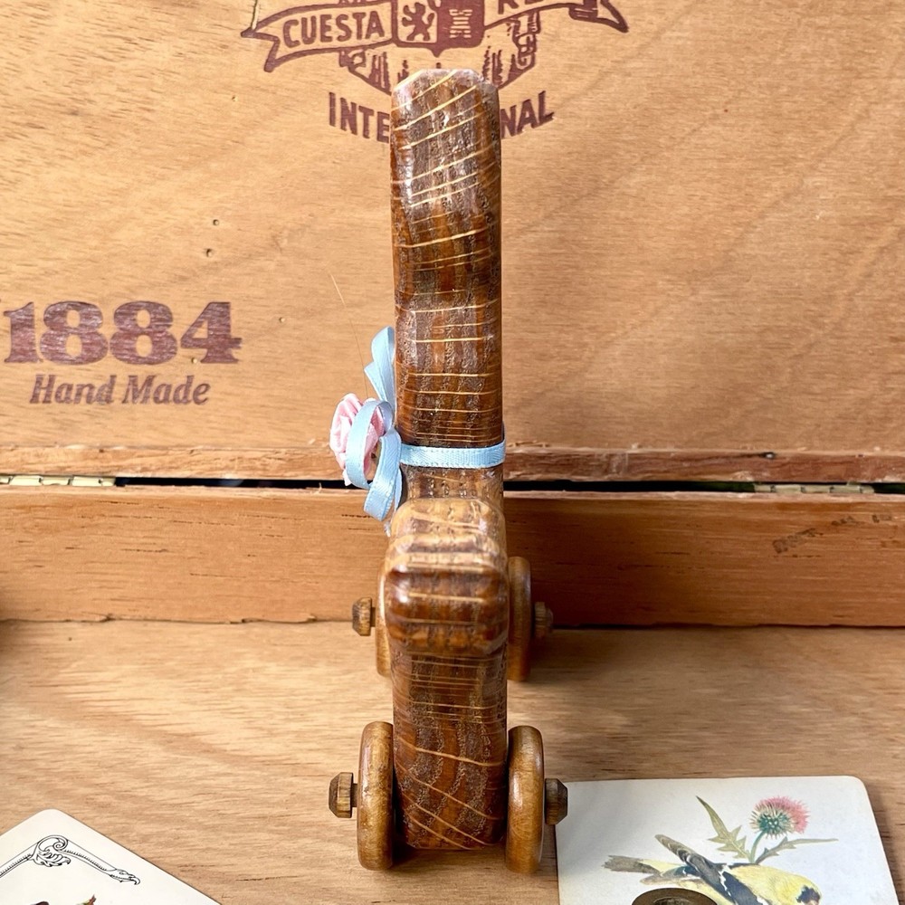 Vintage Wooden Bunny Rabbit Rolling Push Toy Missing Pull String Nursery Decor