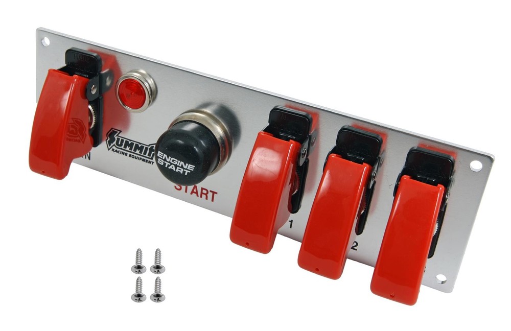 Summit Racing 830814 Switch Panel Dash Mount Brushed Alum Four Toggle Switches