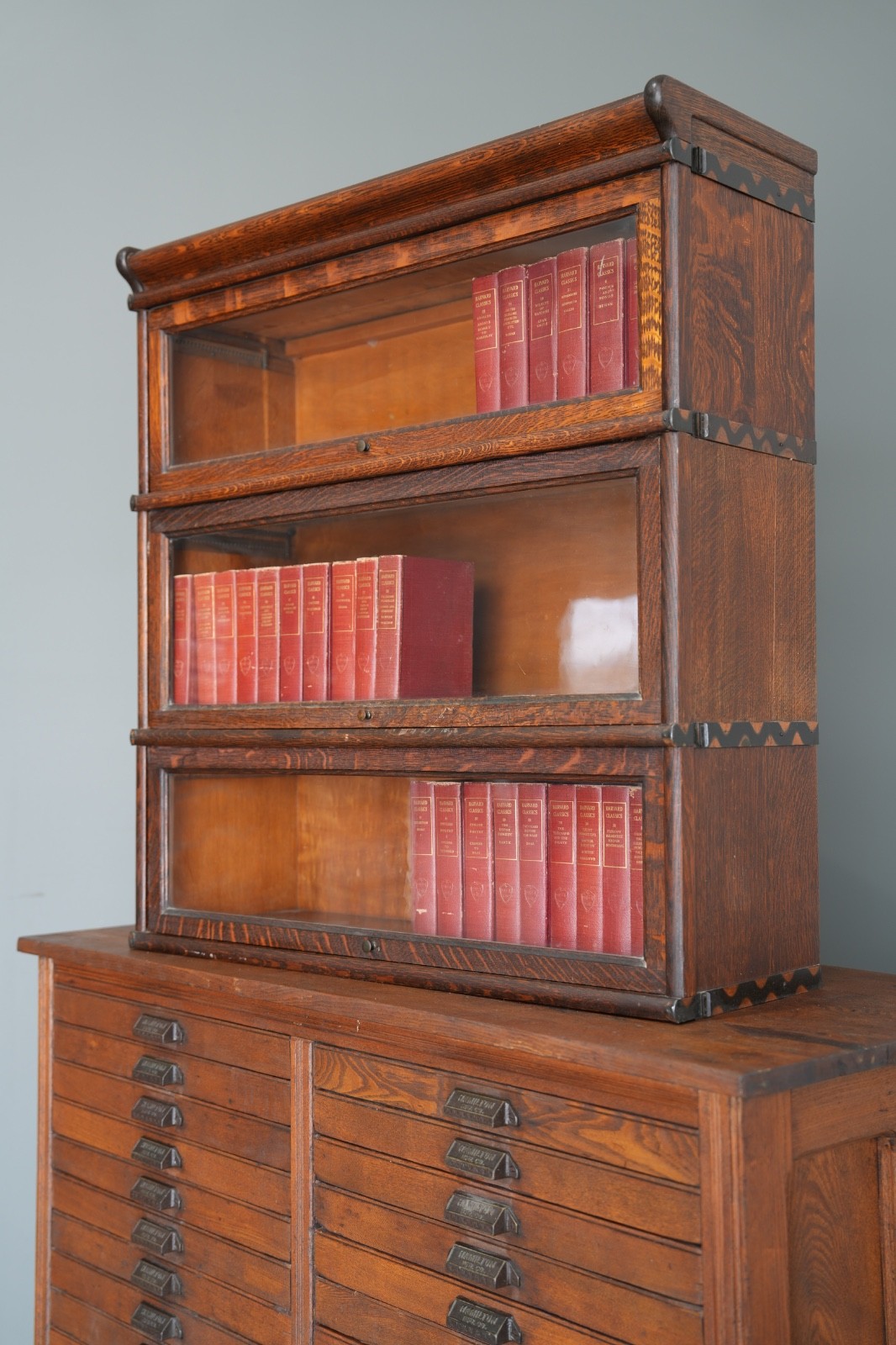 Vintage Macey Lawyer Barrister Bookcase shelf wood Cabinet Glass Doors Antique