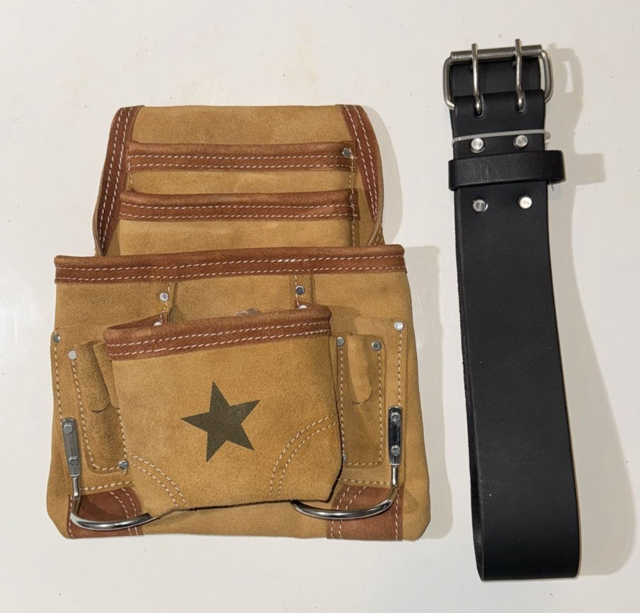 Beige Suede leather tool pouch with Belt