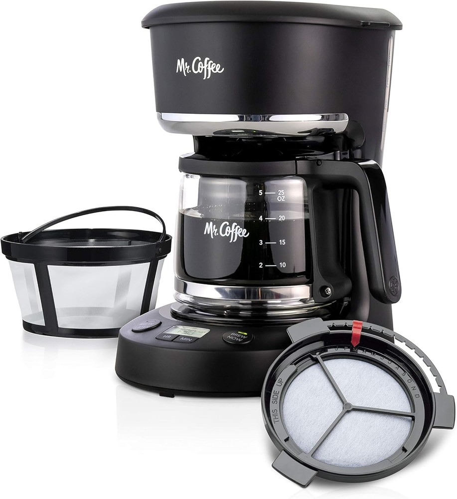 Programmable 5-Cup Coffee Maker for Small Spaces with Reusable Filter & Carafe