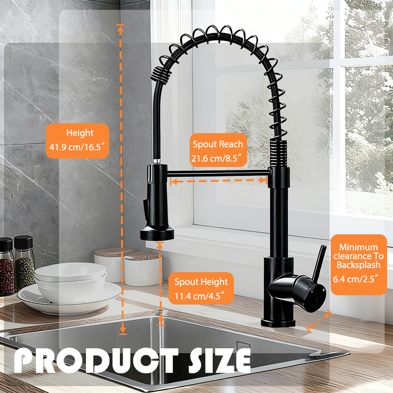 High-Arc Pull-Down Kitchen Faucet with Dual Spray Modes, 23.6" Retractable Hose