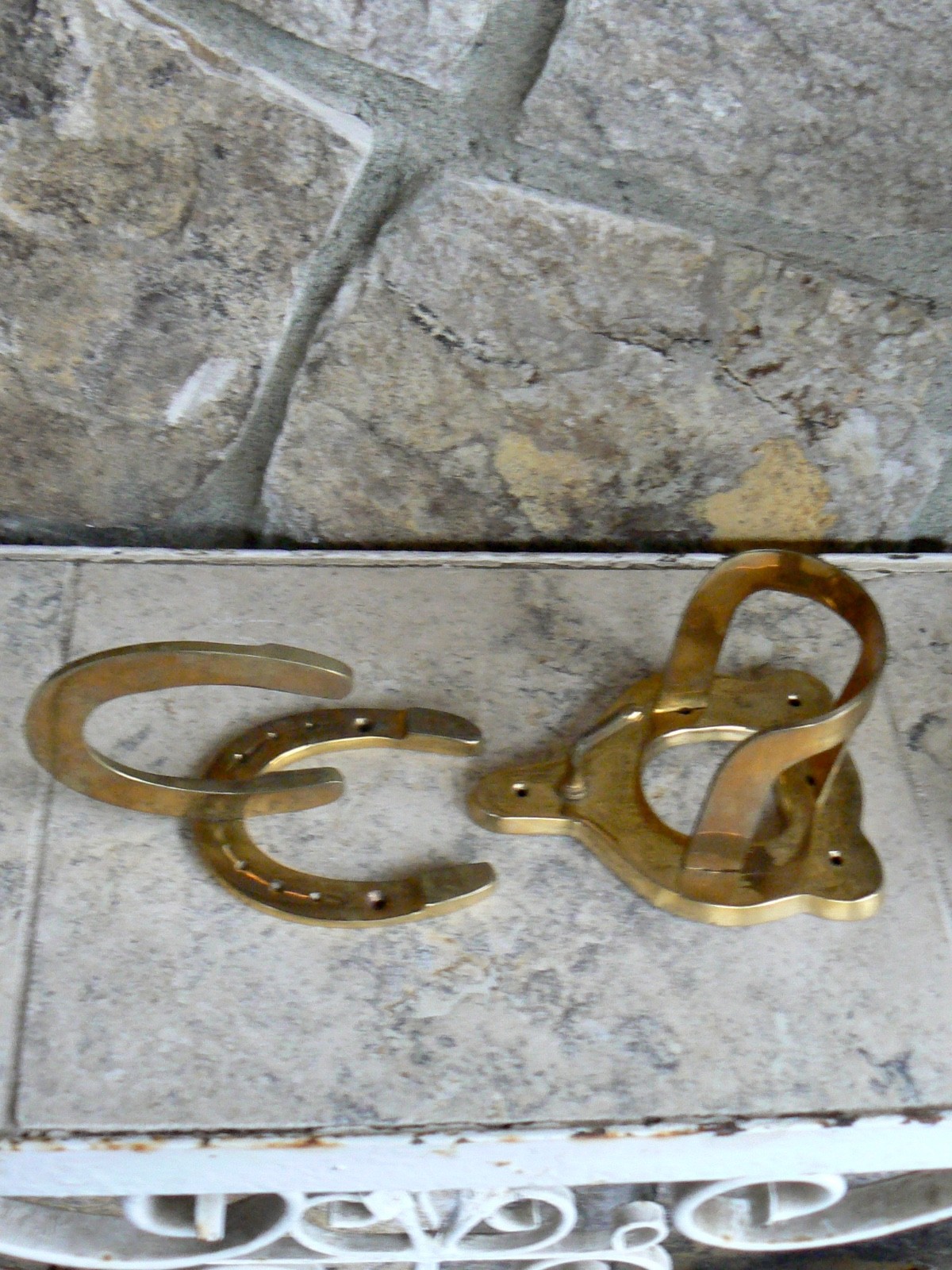 Two Pairs Vintage Brass Equestrian Tack Room Hooks for Bridle Halter Reins Leads