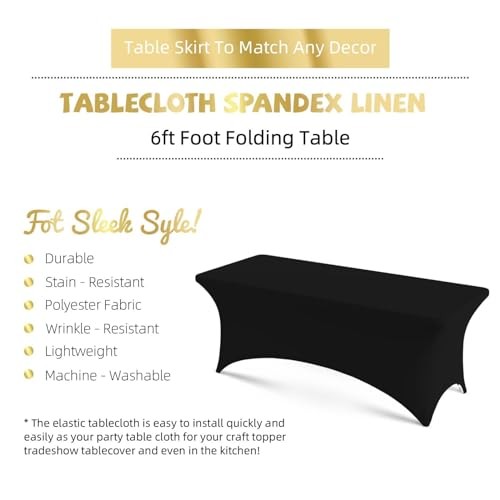 Custom Fitted Table Cloth for 6ft Table Stretch 72" x 30" (Rectangular) Black01