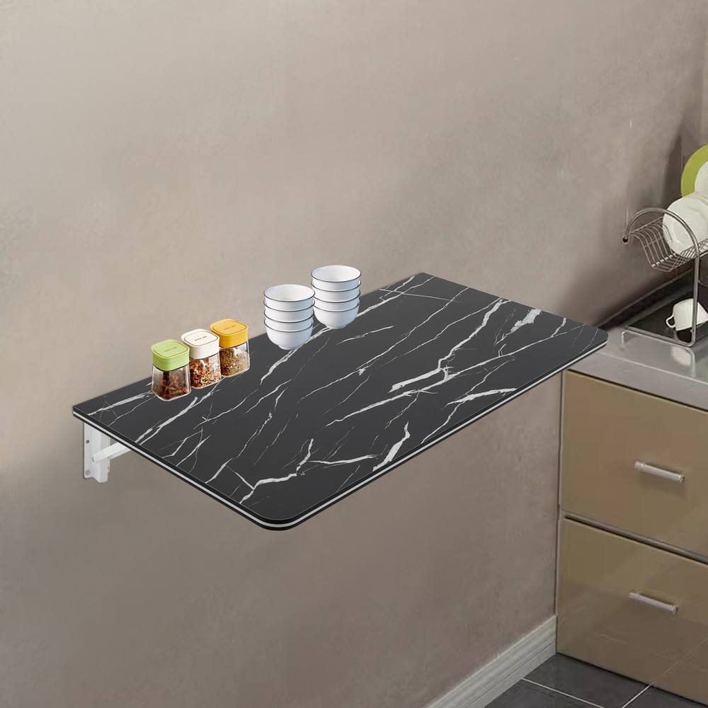 Wall Mounted Folding Table Black Floating Desk Drop Leaf Dining Table 80*40cm