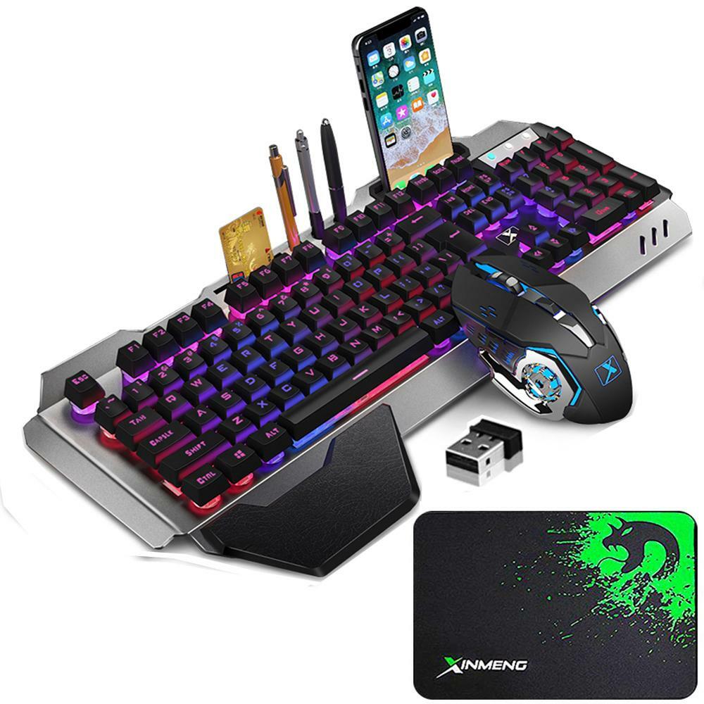 Wireless Gaming Keyboard and Mouse Mechanical Feel Rainbow Backlit