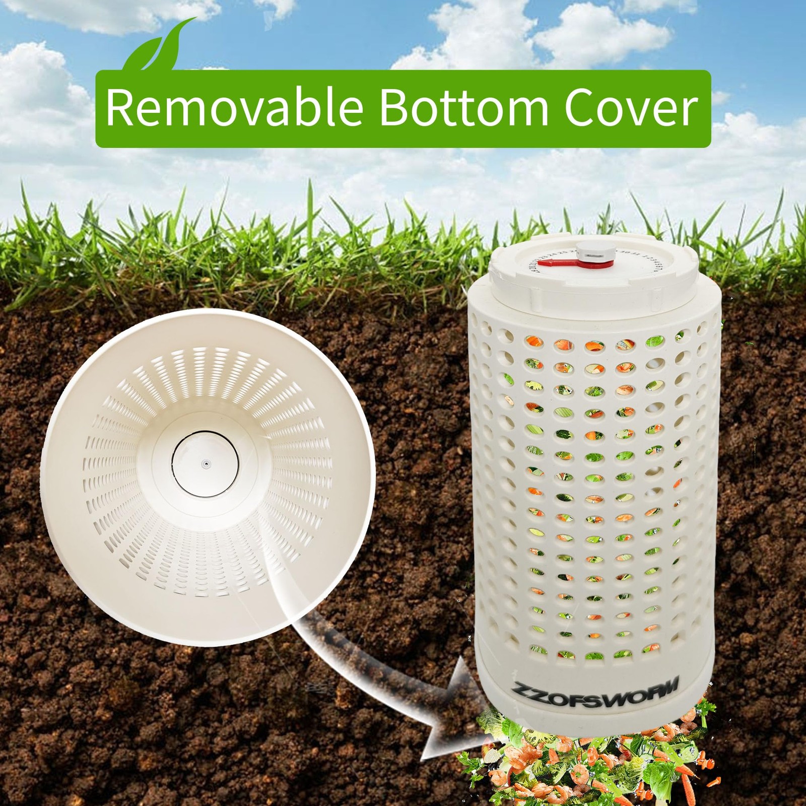 Inground Worm Farm Compost Bin Outdoor with Time Pointer for Small, white