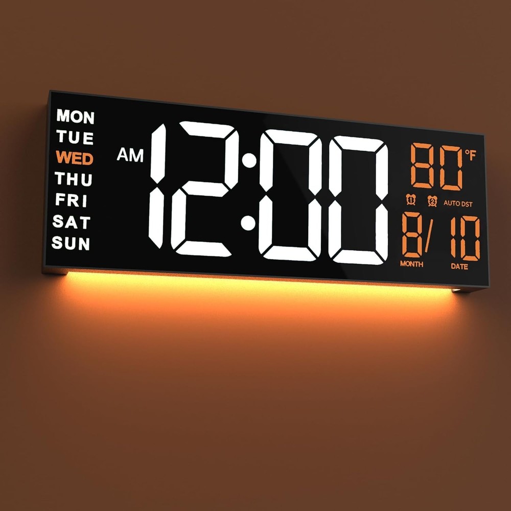 16" Large Digital Wall Mount Clock, Count Down Timer, Alarm, Big LED, RGB Col...
