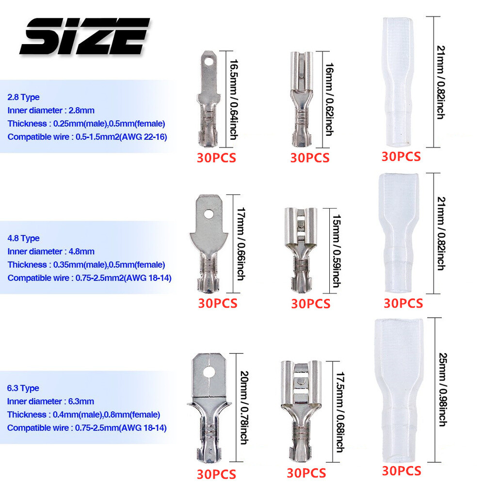 540PCS Automotive Electrical Wire Connectors Kit Male Female Spade Terminal Set