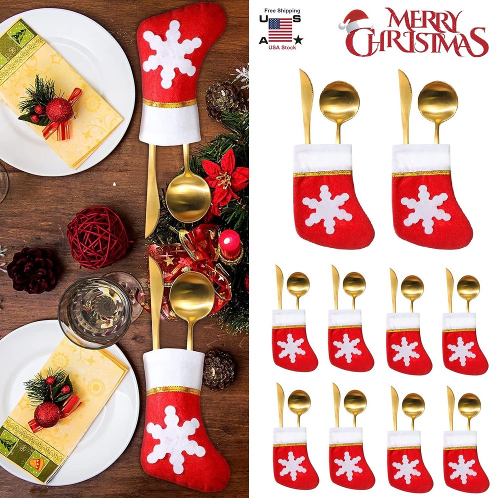 20× Christmas Dinner Table Decorations Tableware Holder Mini Christmas Socks USA