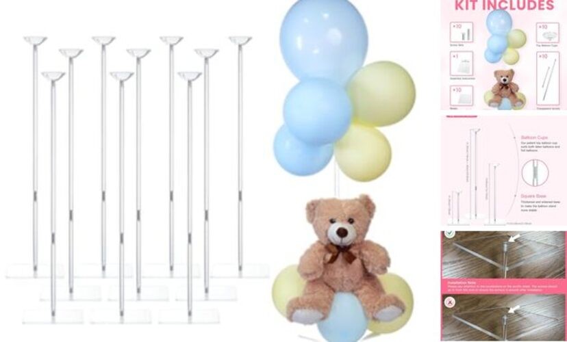 Clear Acrylic Balloon Stands for Table, Adjustable Height 15.75 Inch, 10 Pack