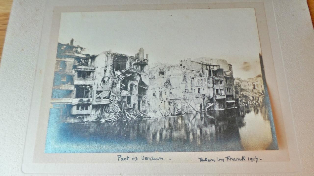 BE132: Gelatin Silver Print - War Damage city Verdun on banks of Meuse 1917