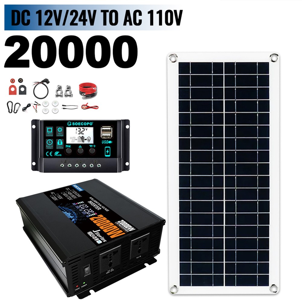 20000W Solar System with Panel | 100A Controller + 12V/24V to 110V/220V Inverter