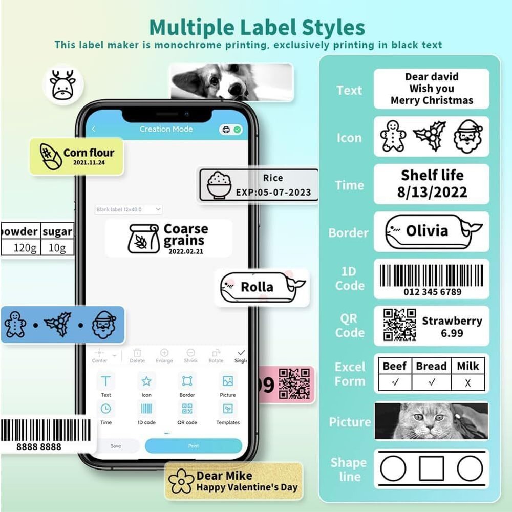 Phomemo D30 Label Maker Machine, Portable Bluetooth Mini Mini, Green