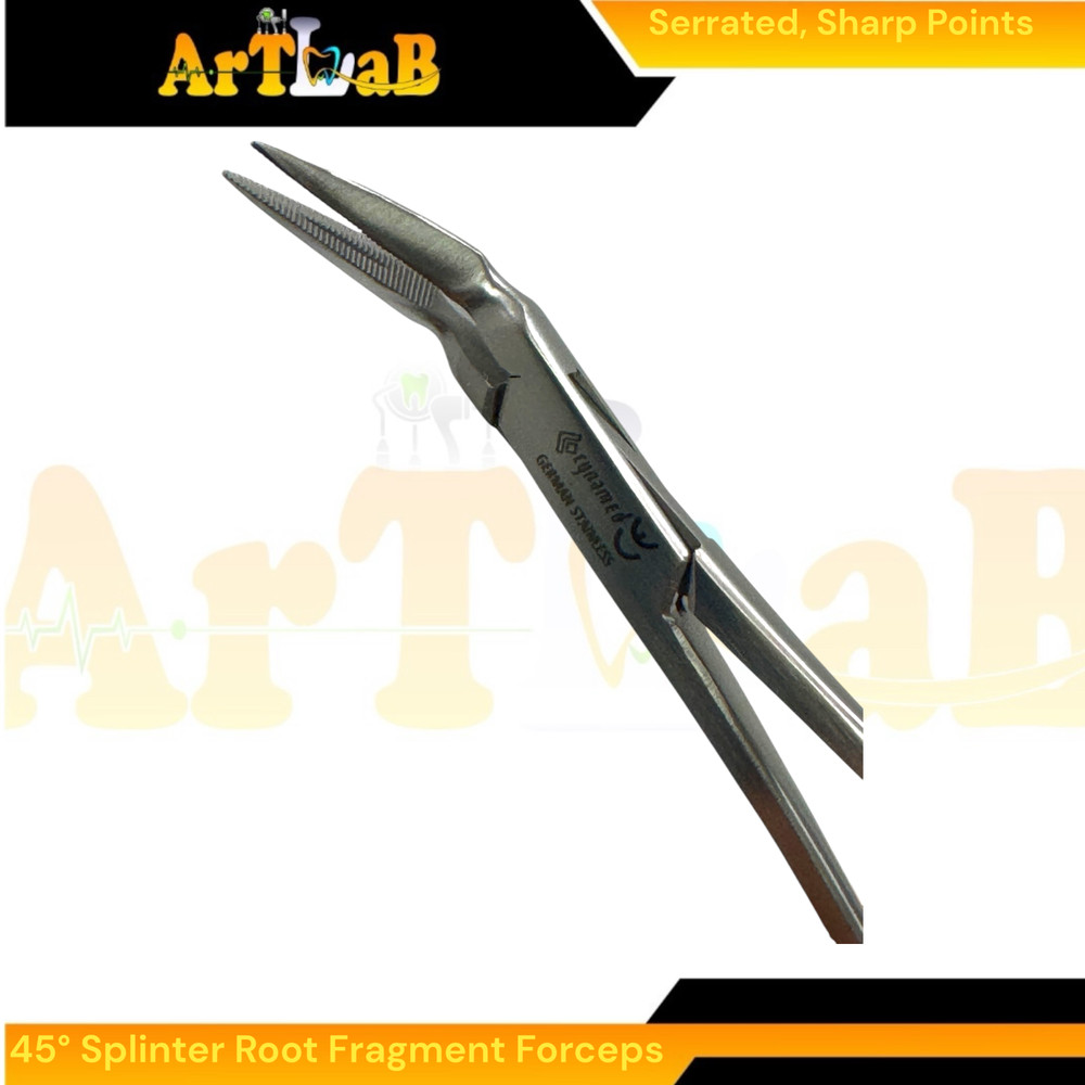 45° Splinter Root Fragment Forceps,5.5", Serrated Sharp Tips, German Steel (1pc)