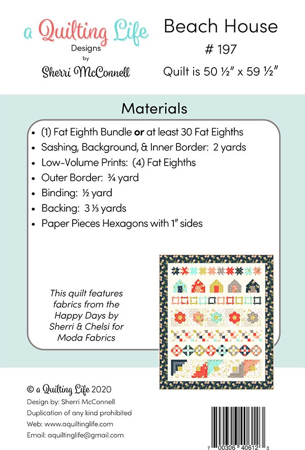 A Quilting Life BEACH HOUSE Fat Eighth Pattern