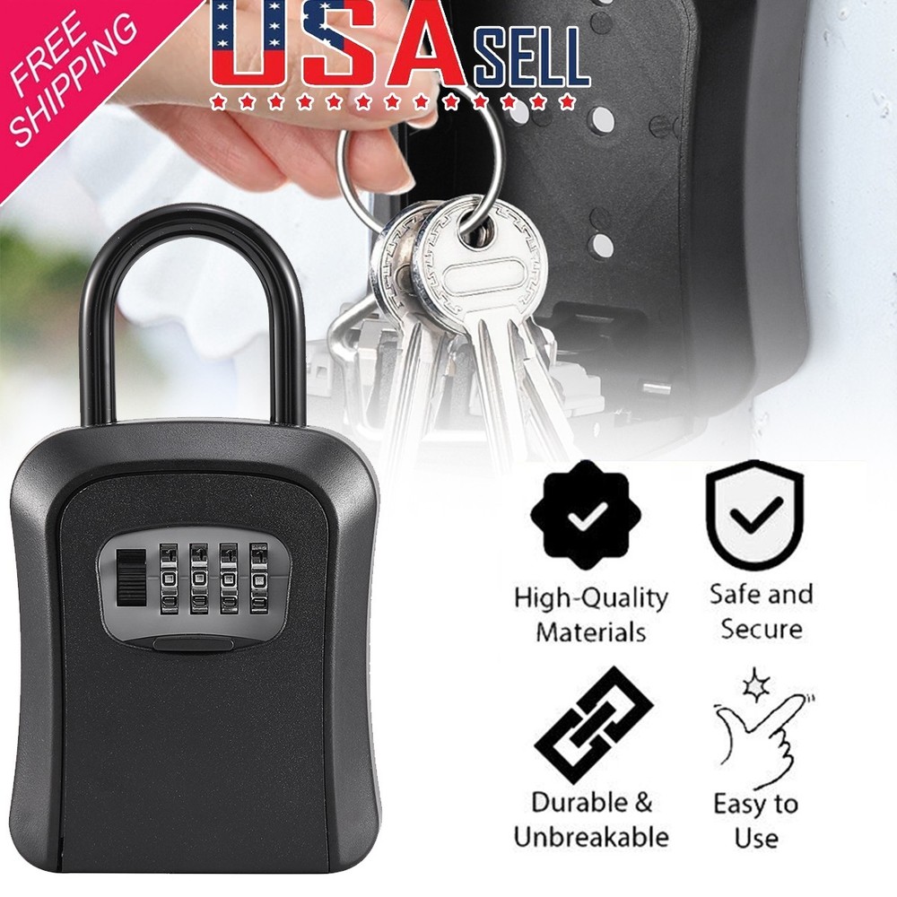 Outdoor Key Safe 4-Digit Combination Lock Box Wall Mount Storage Safe Security
