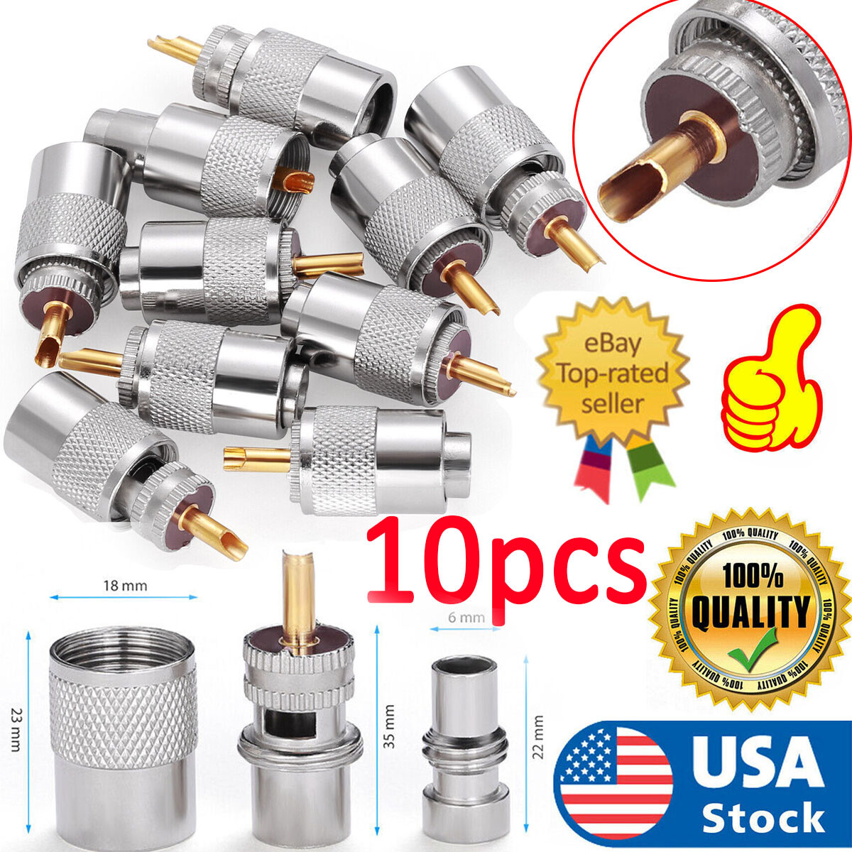 10-pack PL-259 Solder Connector Plug with Reducer for RG8X Coax Cable USA