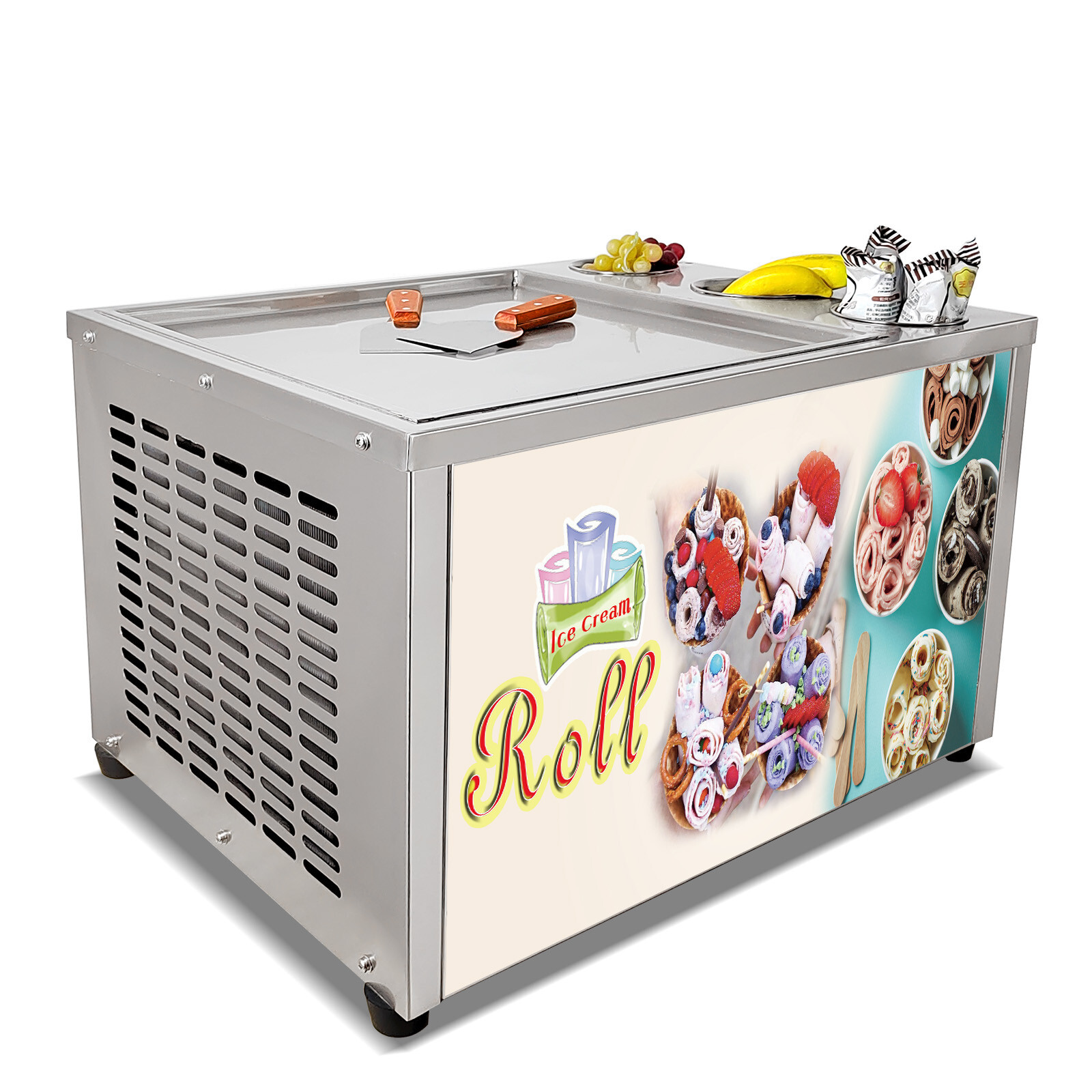 Kolice Commercial 45x45cm Fry Ice Cream machine single square pan-3 tank