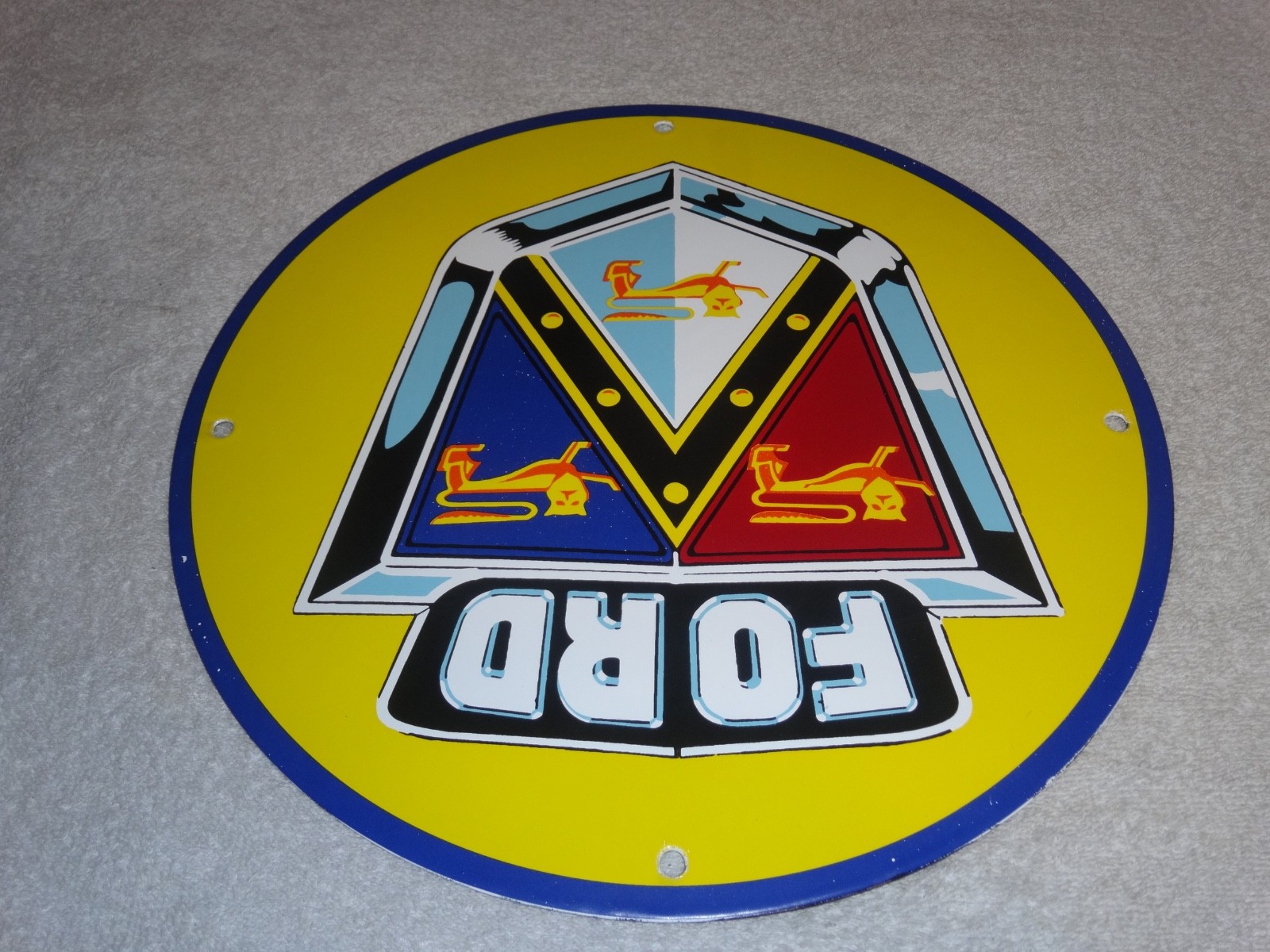 VINTAGE 11 3/4 in FORD AUTOMOBILE & TRUCK ADV. SIGN HEAVY METAL PORCELAIN #S 217