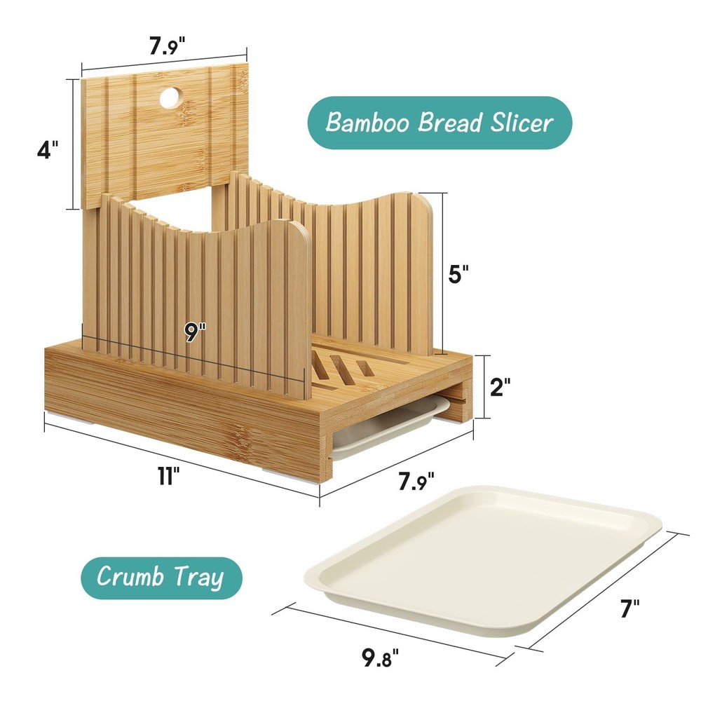 Bamboo Bread Slicer - Adjustable Width Guides. Sturdy Wooden Cutting Board. E...