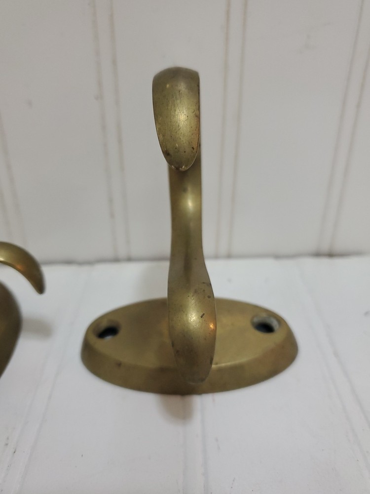 Antique Period Fireplace Jamb Hook Solid Brass Cast Marked J.M. Matched Pair