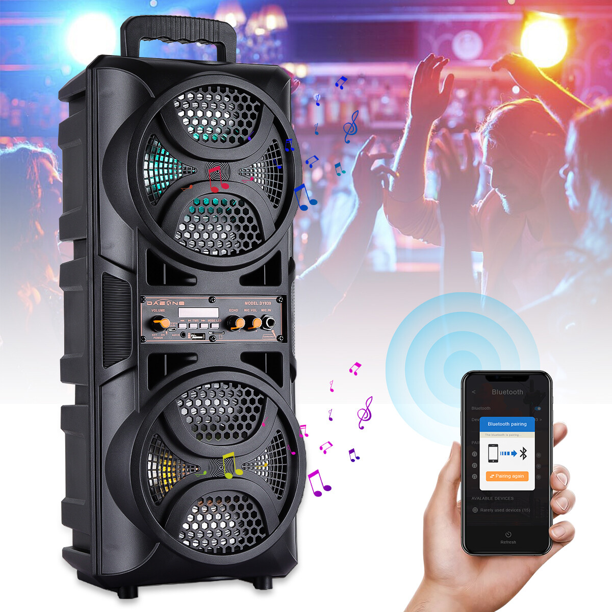 3000W Portable Bluetooth Speaker Sub woofer Heavy Bass Sound System Party+Remote