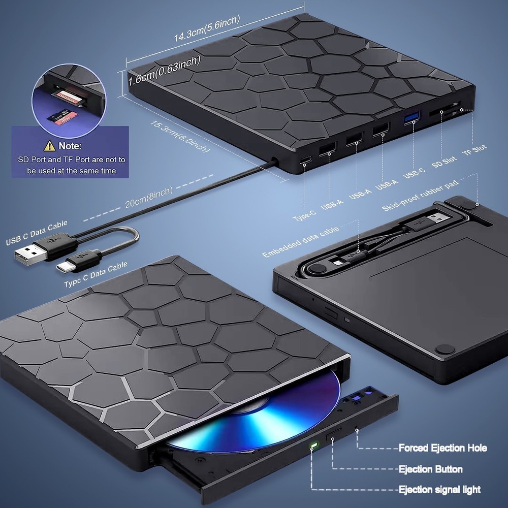 Powerful USB 3.0 External DVD CD Writer Burner Reader Player Optical Drives