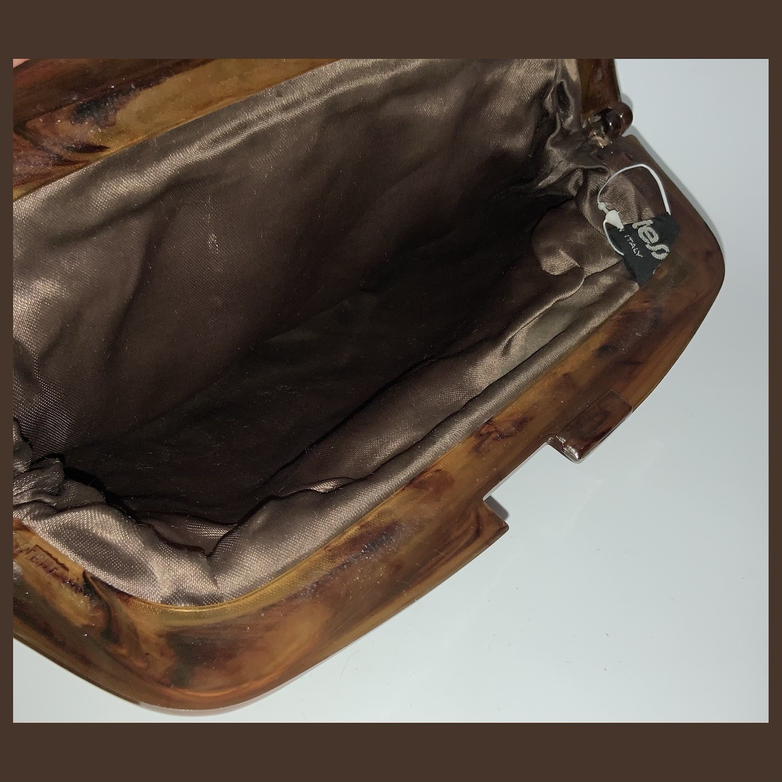 Vtg MANTESSA Made In Italy Leather W/Bakelite Handle Clutch/Handbag/Purse-Brown
