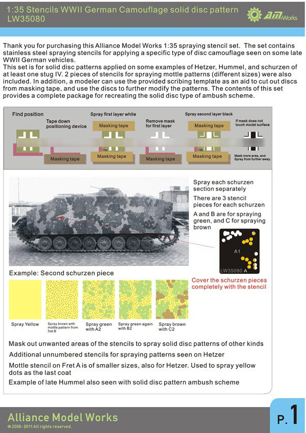 1/35 Stencil WWII German Camouflage Solid Disc Pattern Stencil Mask LW35080