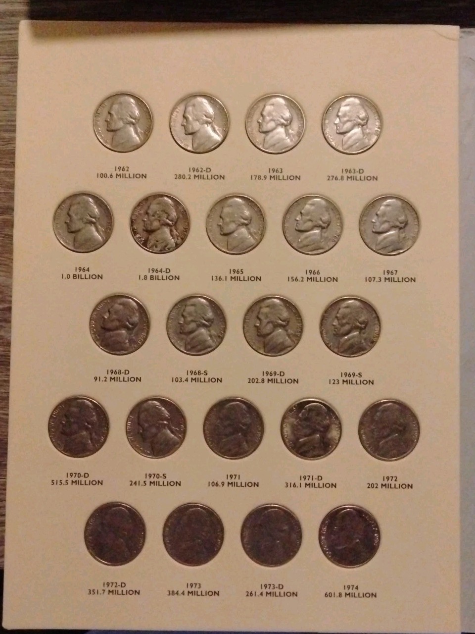 Complete Book/Set Jefferson Nickels 1962-1996 in Littleton Folder