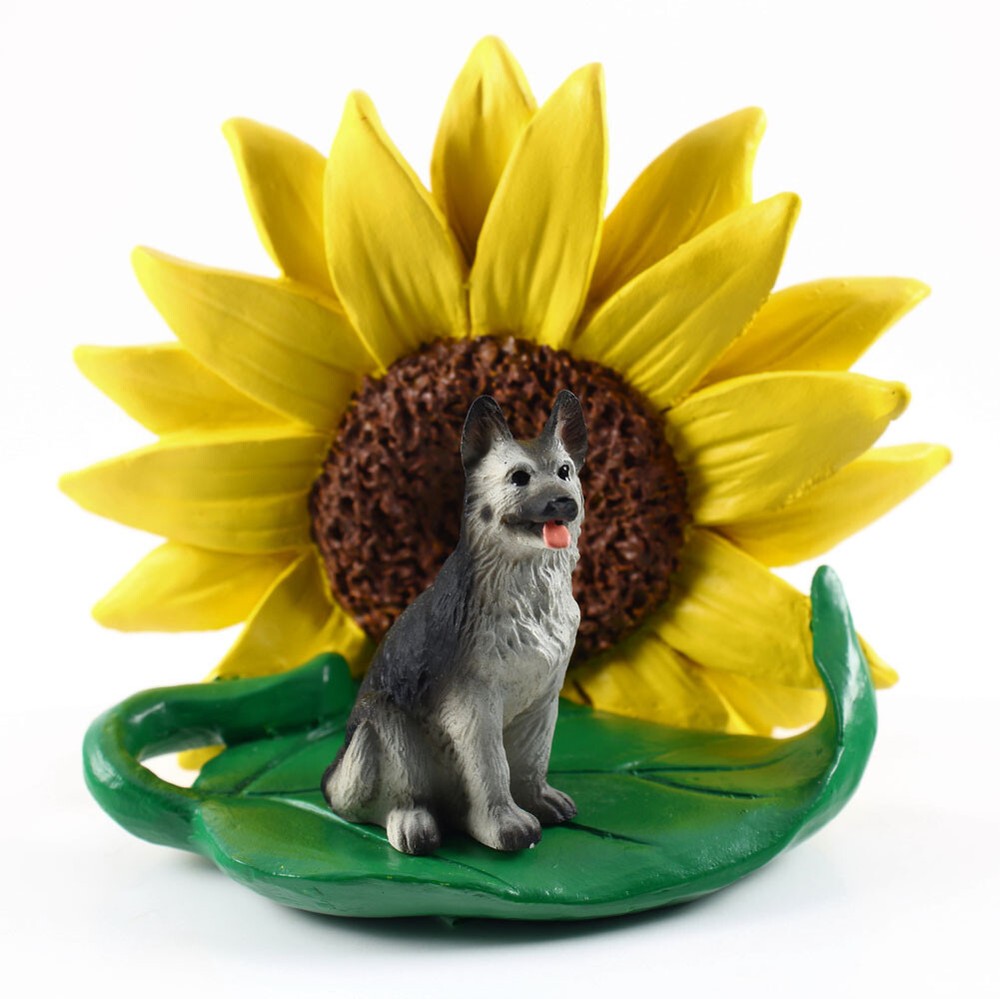 German Shepherd Sunflower Figurine Black/Silver
