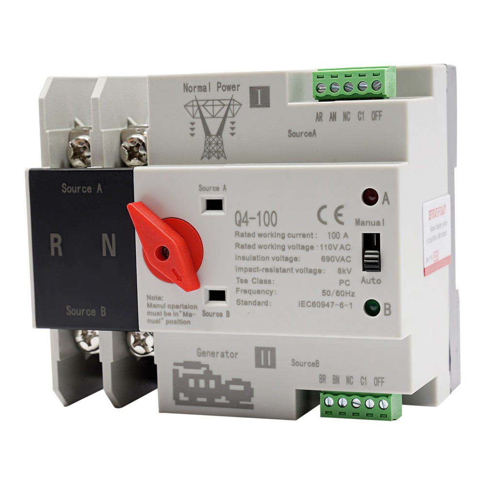 Automatic Transfer Switch 2P 100A Generator Changeover Switch Dual-Power NEW!