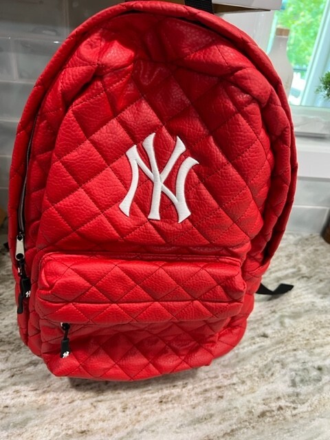 Red Quilted Backpack NY On The Front Zip Close Soft Outer Material NEW
