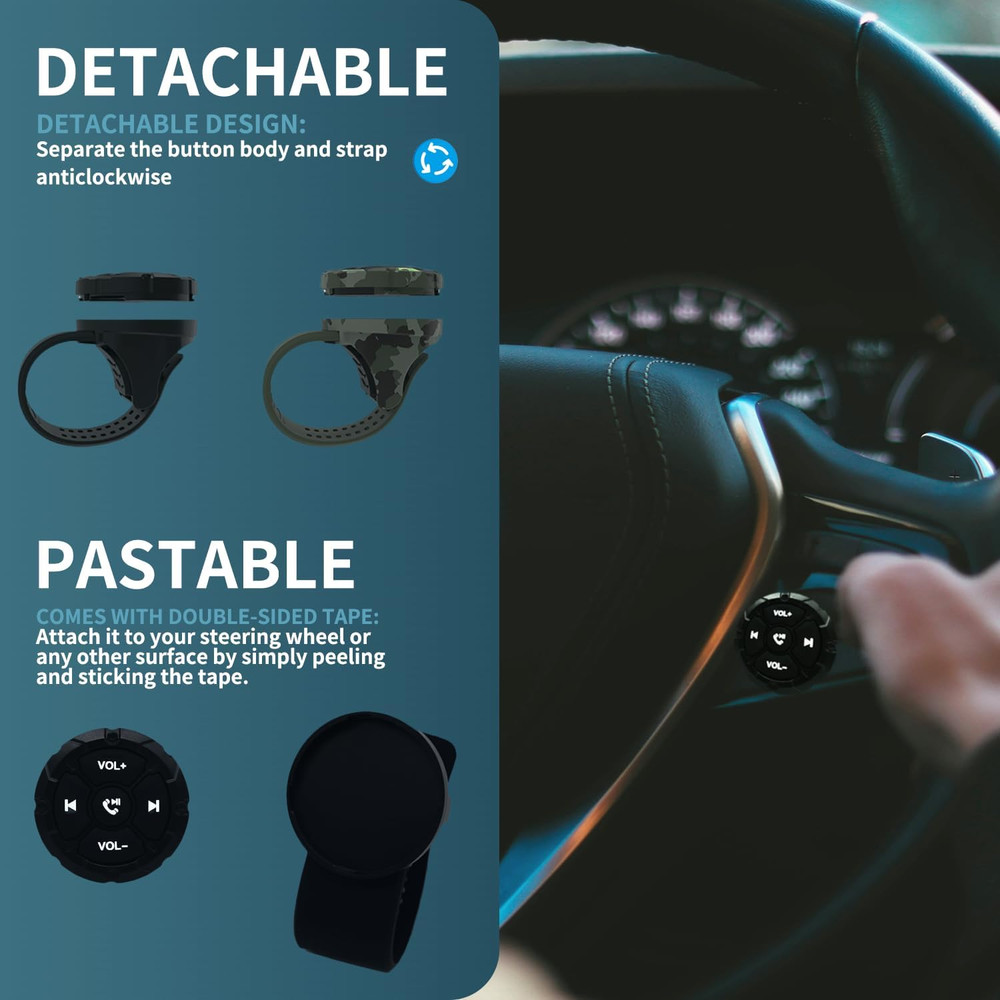 Bluetooth Media Button Remote,Waterproof Wireless Music Controller for Car Bike