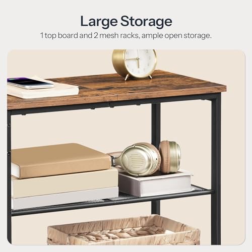 End Table, 3-Tier Narrow Side Table with Charging Rustic Brown + Black