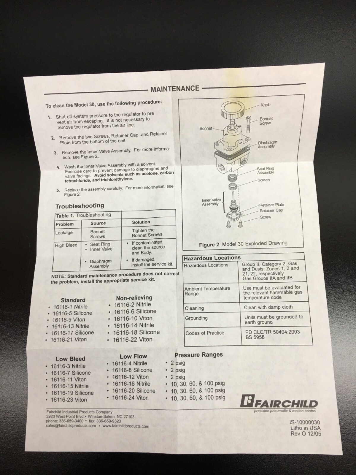 Fairchild Cat No 30232-Z19947 Pressure Regulator 0.5-30 PSI 250 Max w WARRANTY