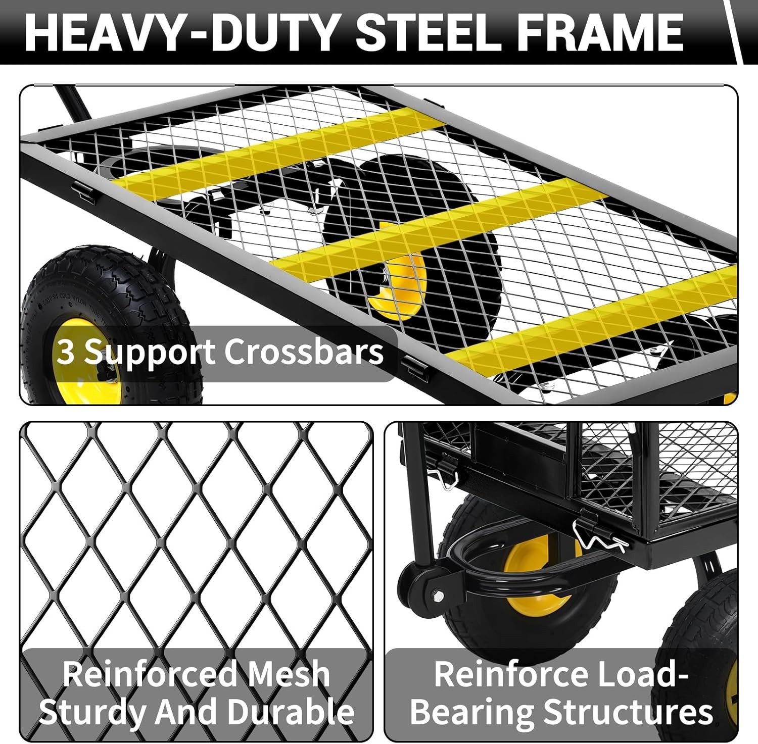 Garden Cart 1100LBS Heavy Duty Steel Yard Garden Wagon with Removable Sides