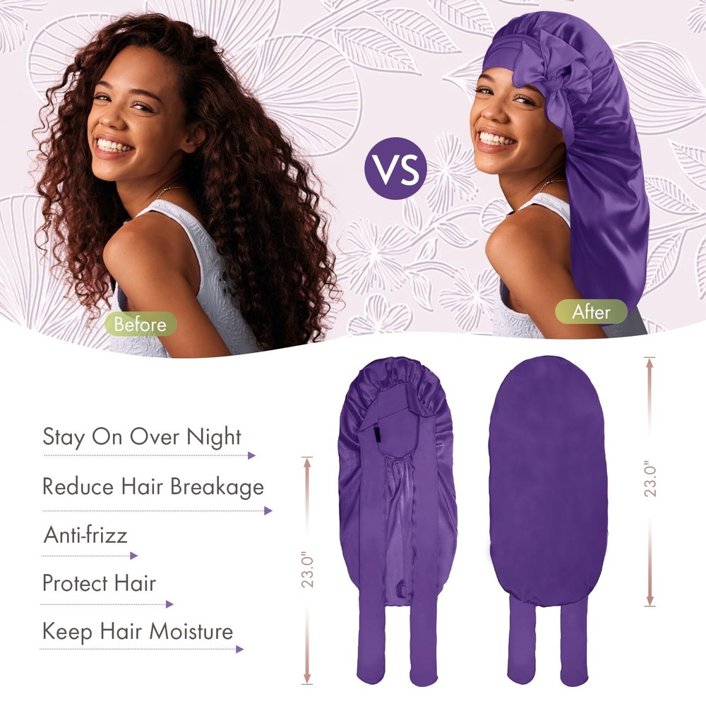 BONNET QUEEN Braid Bonnet Silk Bonnet Foldable Extra Long Wrap for Braids Sat...