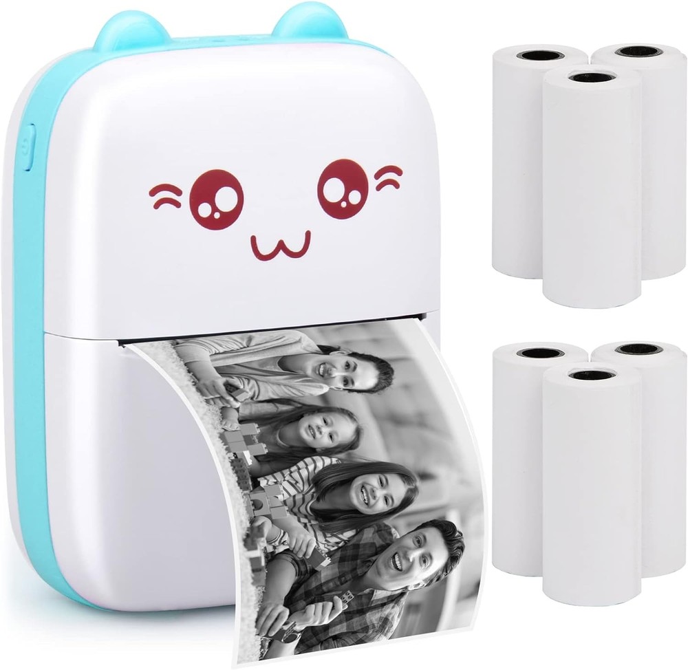 Portable Printer, Mini Pocket Wireless Bluetooth Thermal Printers with 6 Blue