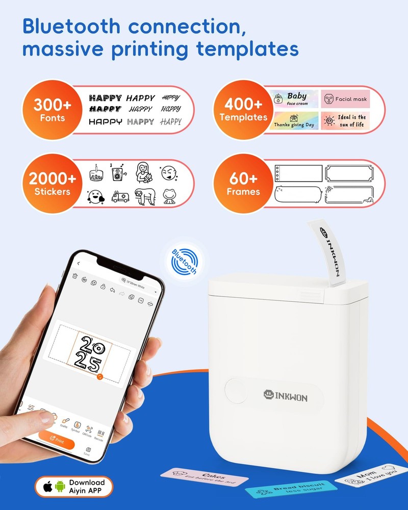 D110 Label Maker Machine with Tape, Bluetooth Mini Label Maker with Various T...