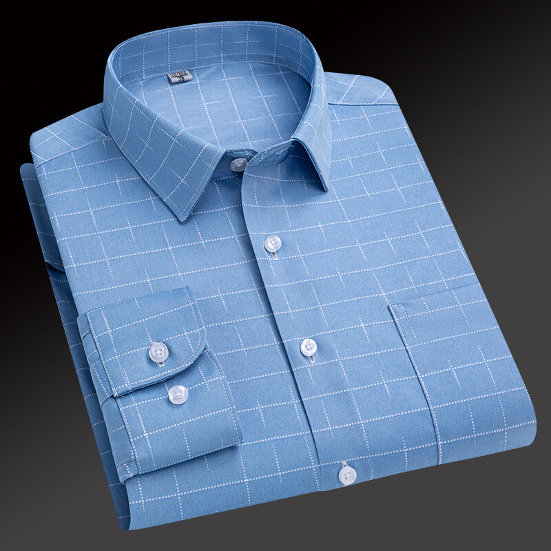 Mens Dress Shirts Formal Business Long Sleeves Striped Elastic Non Iron Shirts