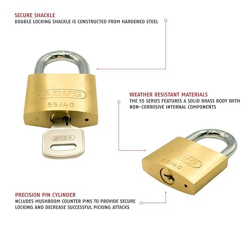 55/40 Solid Brass Padlock with 2 Keys for School, Gym, Cabinet Keyed Different