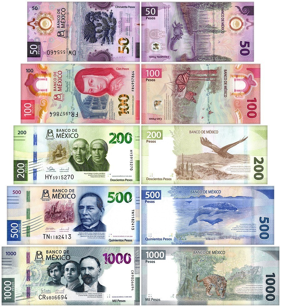 Mexico 50-1000 Pesos 5 Pieces Set, 2024-2025, P-138-142, UNC Commemorative