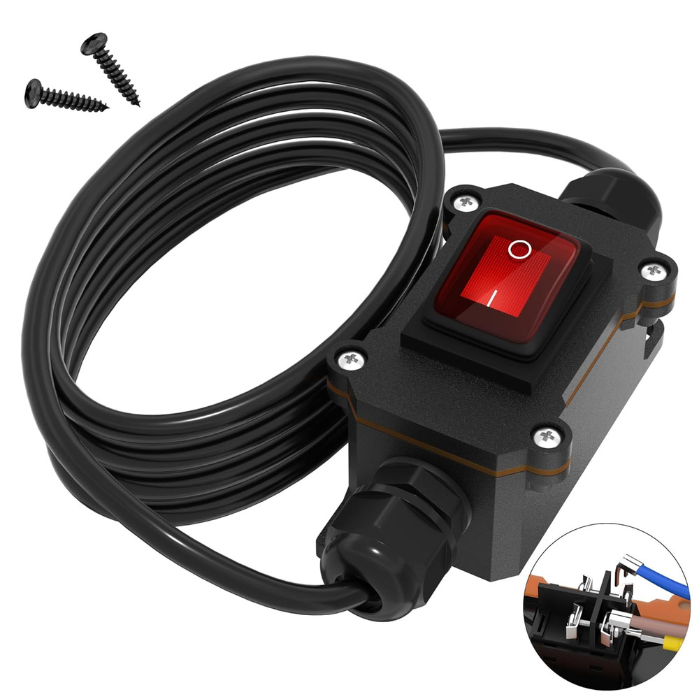 Inline Cord Switch 12V 20A DC Waterproof Inline Switch IP66 Red Lighted 2 Positi