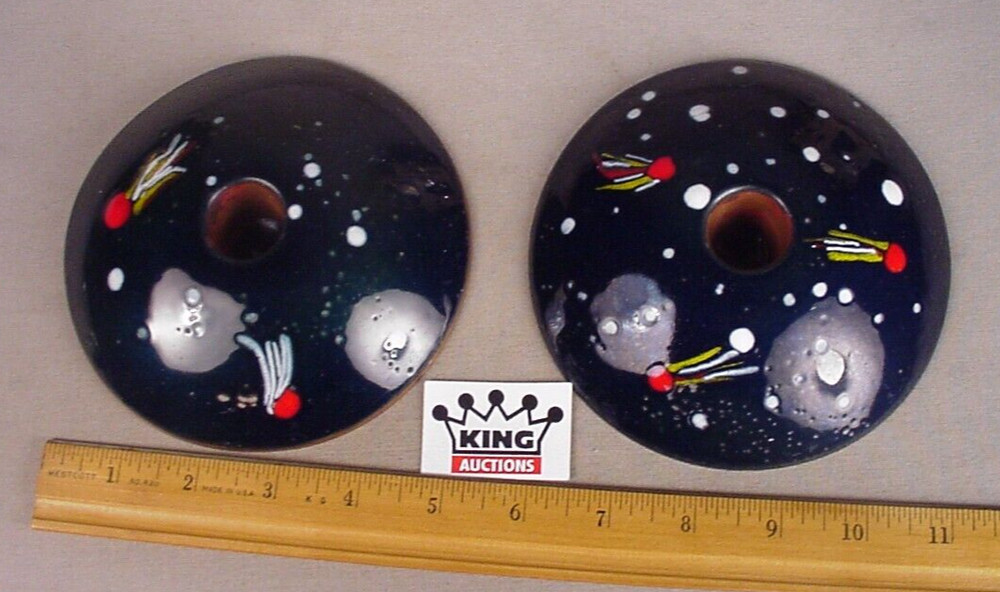 Vintage Copper Candle Holders Enamel Atomic Space Age MCM Comets Asteroids