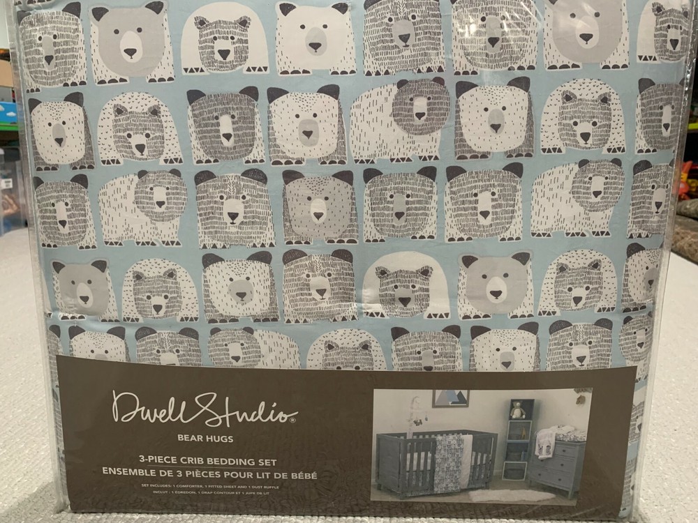 Dwell Studios Bear Hugs 2793276 - 3 Piece Crib Set Blue Grey White