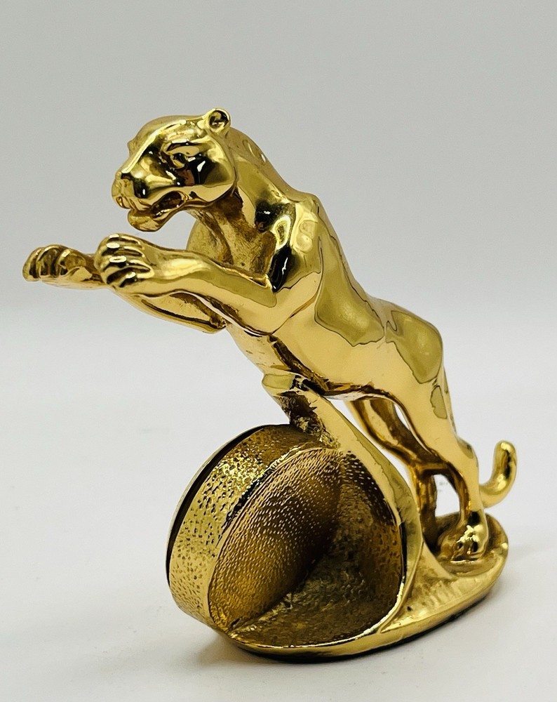 Vintage Solid Brass Leaping Jaguar Desk Clock