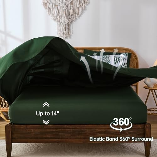 Green Comforter Set Size 7 Pieces,Boho Aztec Comforter with Queen Dark Green